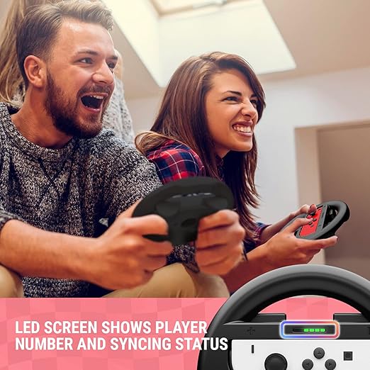 Orzly Steering Wheels for Nintendo Switch & OLED Console JoyCons, Racing Wheels for Mario Kart 8 Deluxe [Mariokart Switch Steering Wheel Joycon Controller Attachment Accessories]-TWIN PACK [2X Black]