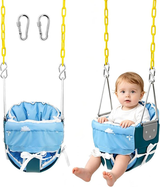 High Back Full Bucket Toddler Swing Seat with Yellow Coated Chains Fully Assembled Baby Swing Set Accessories