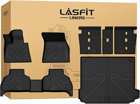 LASFIT Full Set Floor Mats for BMW X5 2019-2025 2026 PHEV(xDrive 50e), Not for Gas, All Weather TPE Custom Fit 1st&2nd Row&Seat Back Mat&Cargo Mat Car Mats & Trunk Liner(Only Fit 5 Seats), Black