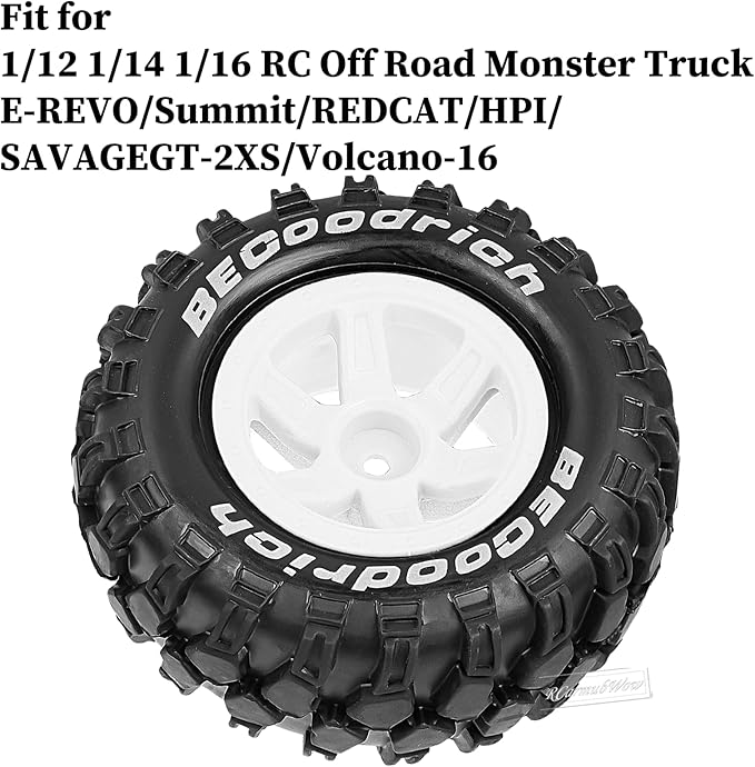 RC Wheels and Tires Off-Road Buggy Tires for 1/12 1/14 1/16 RC Off Road Monster Truck E-REVO Summit REDCAT HPI SAVAGEGT-2XS Volcano-16,1/12 1/14 1/16 Wheels Tires Set Pre-glued,White