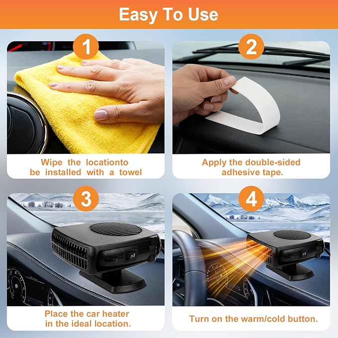 Car Heater, 12V Portable Car Heaters That Plugs Into Cigarette Lighter, 2 in1 Fast Heating and Cooling Defogger Demister for Vehicle, Car, RV, SUV