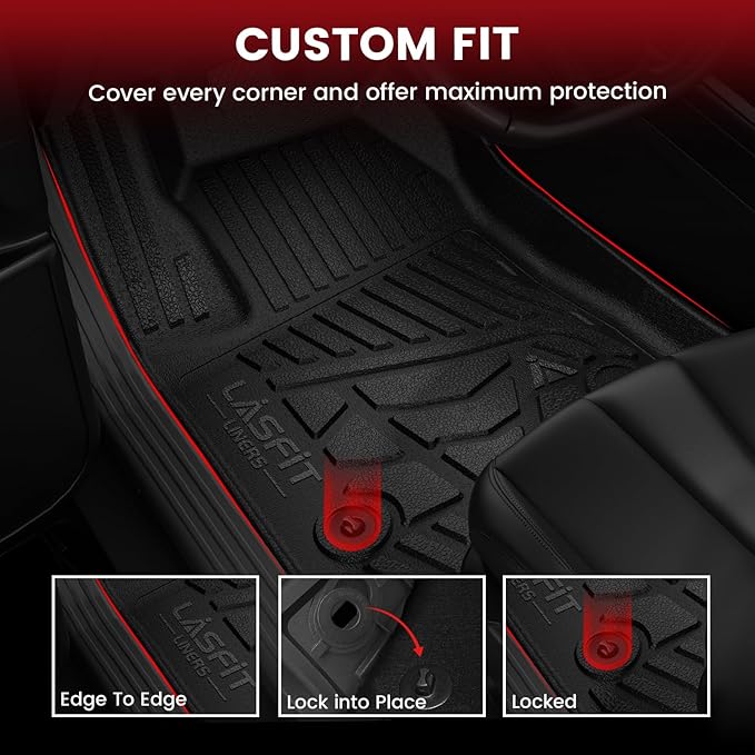 LASFIT Floor Mats for Chevrolet Chevy Colorado/GMC Canyon Crew Cab 2023 2024 2025 2026 (Fit Carpet Floor), All Weather TPE Custom Fit Floor Mats for Cars, 1st and 2nd Row Car Floor Mats Full Set