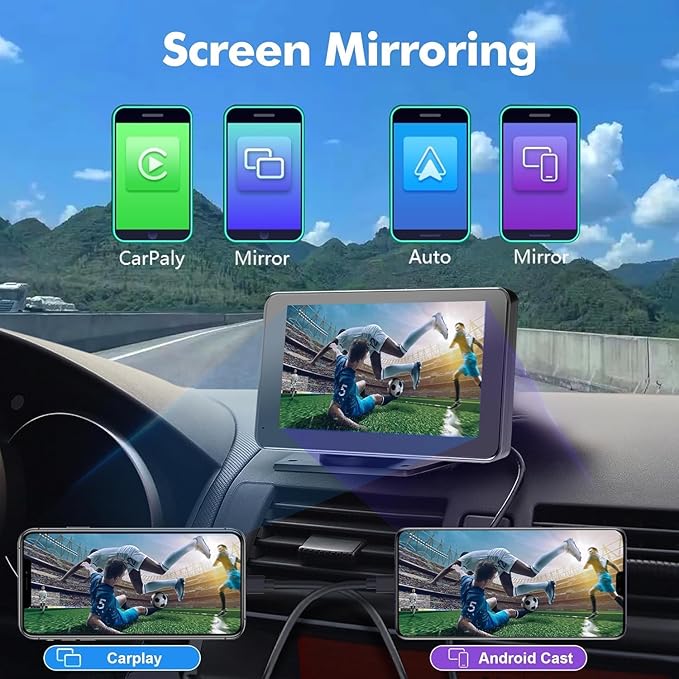 Hieha Car Play,Wireless Portable with Apple CarPlay and Android Auto Screen for Car,7" HD Touch Screen Car Stereo with Mirror Link,Backup Camera,Bluetooth5.2,GPS Navigation,AUX,FM for All Vehicles