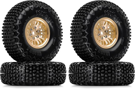 INJORA 1.0 XHX Pin Tires with 1.0 Plus Brass Beadlock Wheels Combo for 1/18 1/24 RC Crawlers Upgrade