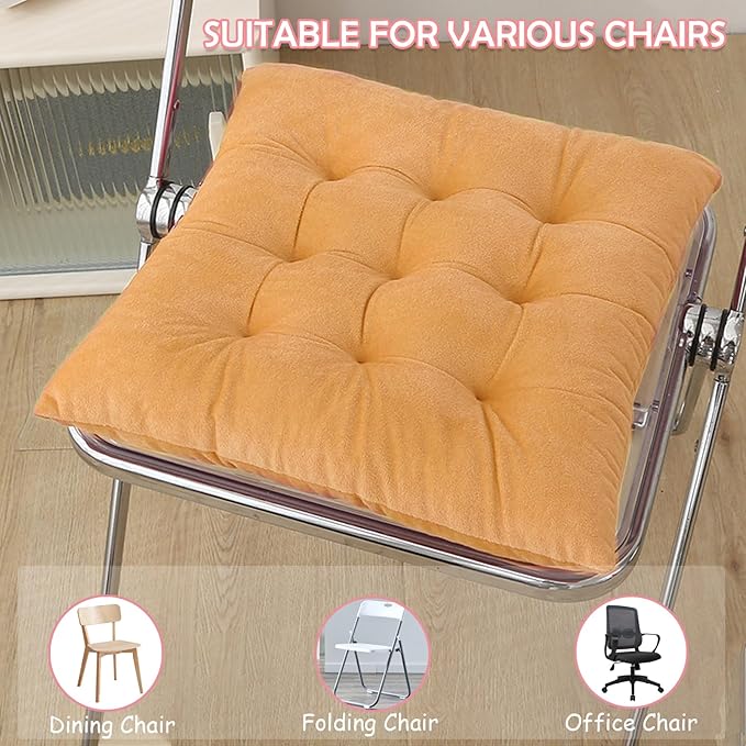 Set of 2 Chair Cushions for Dining Chairs with Ties, Indoor Non-Slip Kitchen Chair Pad and Dining Room Seat Cushion Mat for Office Living Room Outdoor 15.5" - Turmeric Yellow