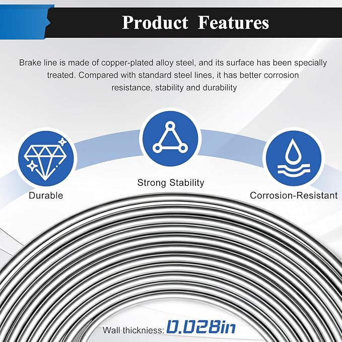 60Pcs 2 Sets 3/16 Inch & 1/4 Inch 25 FT Brake Line Tubing Kit with 58 Pcs Brake Line Fittings, Zinc Coated Alloy Steel Brake Lines Kit Replacement for Hydraulic Fuel Transmission Line
