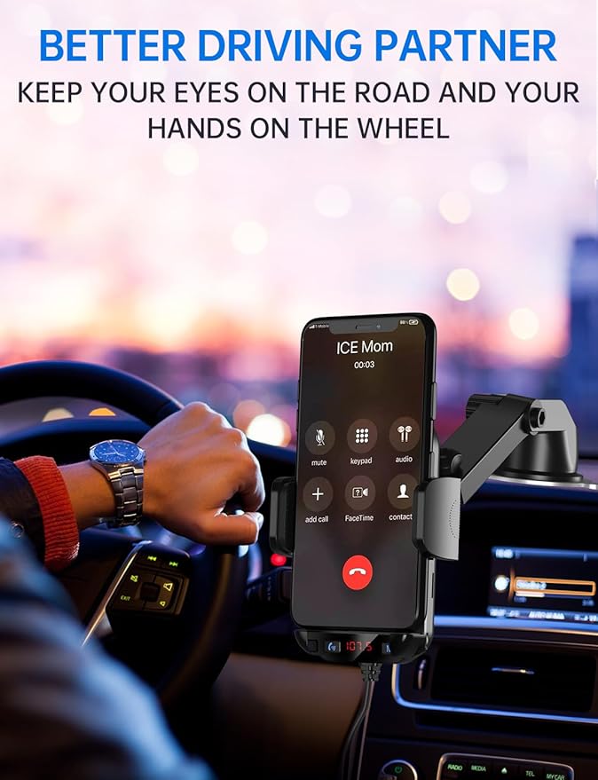 Bluetooth Car Adapter 3 in 1 FM Transmitter Car Radio Bluetooth Transmitter with Phone Holder, PD 36W Fast Charging, Strong Microphone, HiFi Bass Sound, Hands-Free Call, Support USB/TF Drive