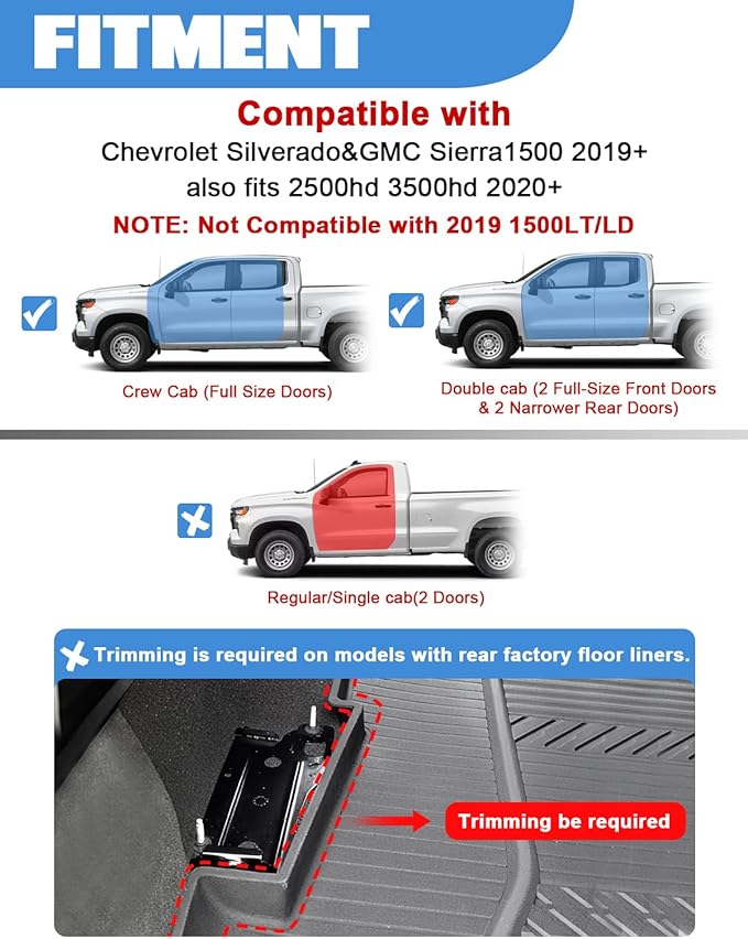FengYu Under Seat Storage Box Compatible with 2019-2026 Chevy Chevrolet Silverado 1500/GMC Sierra 1500, 2020-2026 Silverado/Sierra 2500HD/3500HD Double Cab & Crew Rear Underseat Organizer Accessories