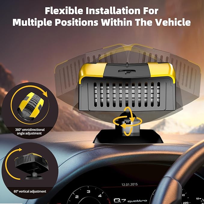 2026 Portable Car Heaters for Vehicle, Car Heater That Plugs Into Cigarette Lighte, Portable Heater for Car, 2 in 1 Fast Heating & Cooling 360° Rotatable Car Defroster Windshield Heater Yellow