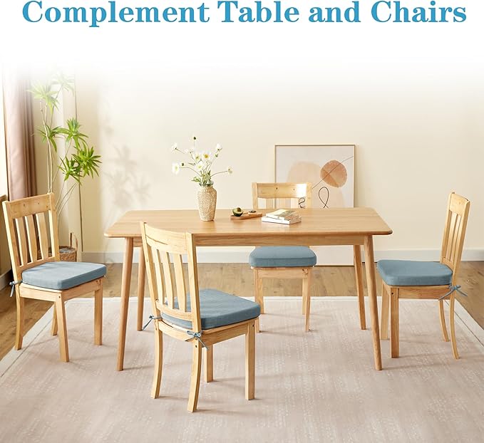 IASEAHK Chair Cushions for Dining Chairs Set of 4, Non Slip Kitchen Chair Pads, 17" x 16" x 2", Indoor Dining Chair Cushions with Ties, D-Shaped Seat Cushions for Kitchen Chairs, Light Blue