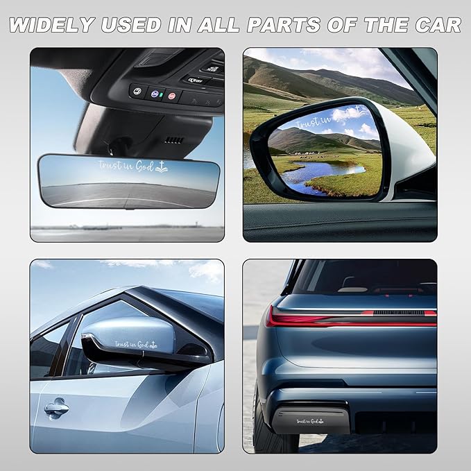 DXNQ 2 PCS Trust in God Rearview Mirror Decals, Automotive Vinyl Rear View Mirror Decorative Stickers, Waterproof Trust in God Stickers for Car Truck Laptop, Car Accessories (Silver,Style 2)