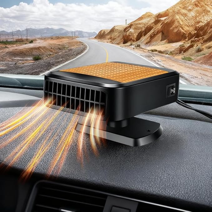 12V Portable 2-in-1 Car Heater & Cooler, 360° Rotatable Windshield Defroster with 1pc Glass Oil Film Cleaning Brush, Fast Heating/Cooling for Car & Home