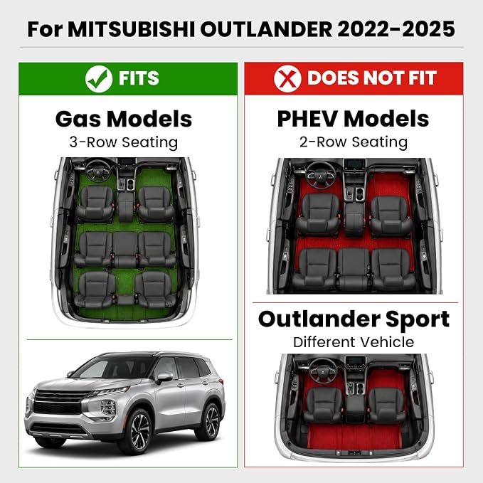 LASFIT Trunk Mat & Backrest Mats for 2022-2025 Mitsubishi Outlander (Not Fit PHEV or Sport Models), Custom Fit Full Coverage TPE All-Weather Cargo Liner for Mitsubishi Outlander Accessories, Black