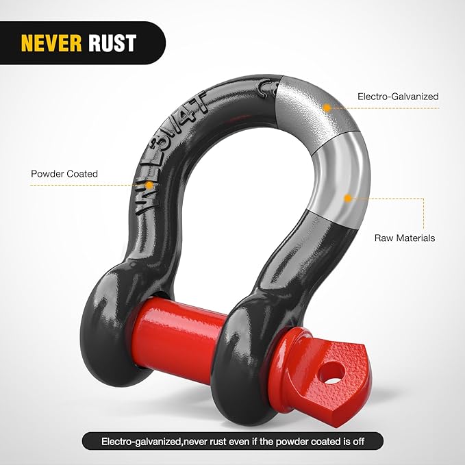 Nilight 4 Pack Small Shackles 5/8" D-Ring Shackle 3.25 Ton (7165 Lbs) Capacity Heavy Duty Off Road Recovery Shackle Kit for Cars and Other Applications for Tie Downs, Black Red