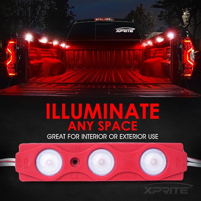 Xprite Red LED Truck Bed Light Kits Rock Lights with On/Off Switch, for Pickup Footwells, Running Boards, Cargo, Under Car, Tonneau Cover, Rail Lighting