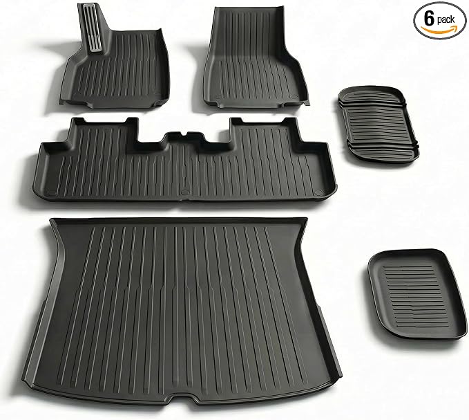 6 Pcs Liners for Tesla Model Y Juniper Accessories New 2025 2026(Not Fit Standard) All Weather Floor Mats Front Frunk Rear Trunk Mats Cargo Liner TPE Anti-Slip 5-Seater