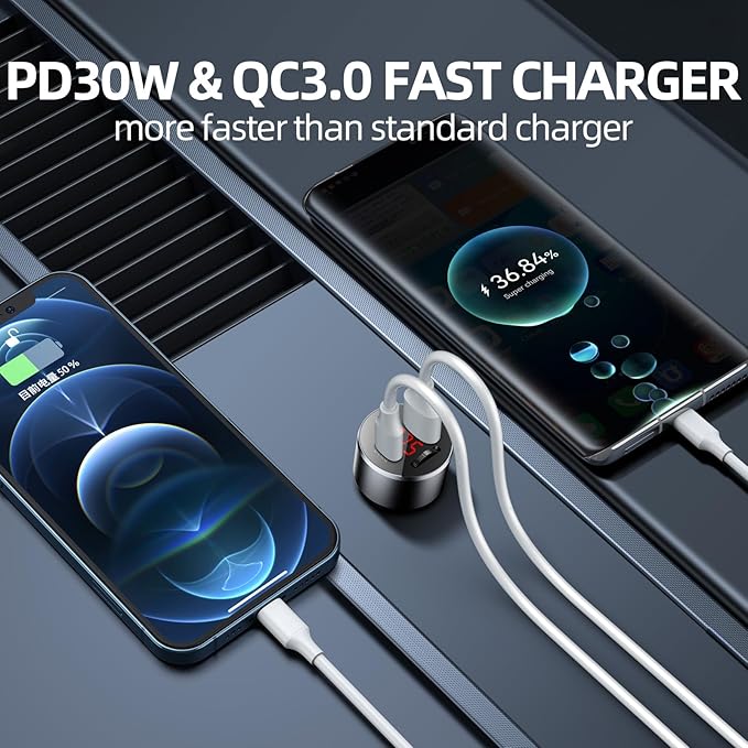 AUX Car Adapter FM Transmitter,iMyOnly QC/PD All-Metal Bluetooth V5.4 AUX Adapter for Car Music Player, Bluetooth Transmitter with Hands-Free Calling