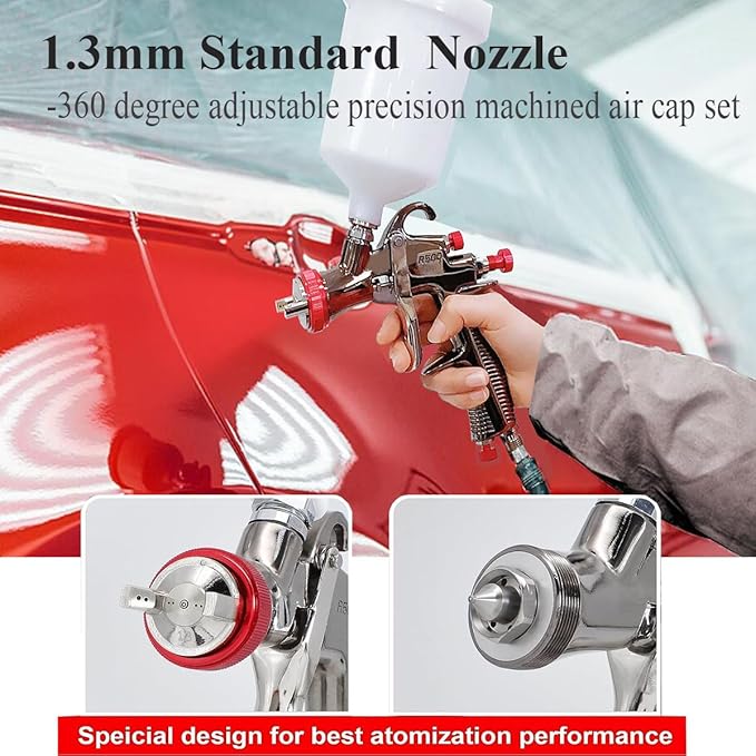 DAXINYANG R500 LVLP Spray Gun with 1.3/1.5/1.7/2.0mm Nozzles and Air Flow Control Valve & Paint Filters, Paint Guns Automotive, Paint Gun for House Painting, Car, Furniture, Primer and Top Coat