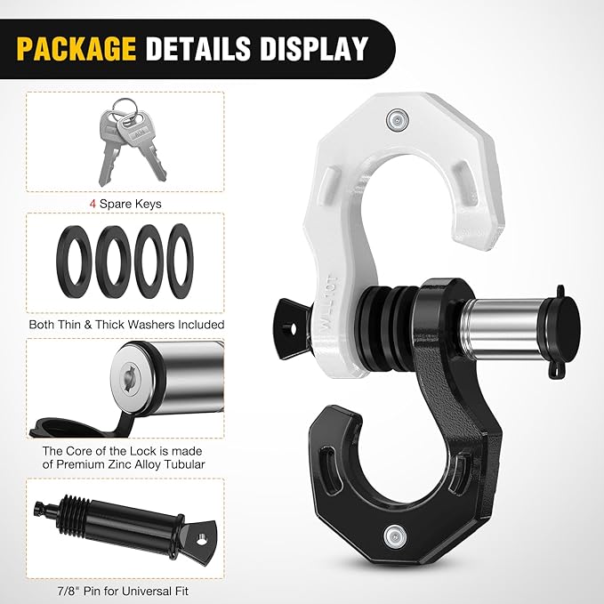 Nilight 2 Pack 3/4" D-Ring Separate Shackle with 7/8" Lock Pin 45,000 lbs Break Strength, Off Road Recovery Shackle with Isolators Washers for Use with Tow Strap, Winch, Truck Vehicle (Black&White)