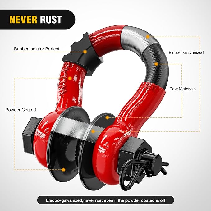 Nilight 3/4" D-Ring Shackle w/Snatch Block (2 Pack) 9,500 lb Working Load, 2-in-1 Heavy‑Duty Towing Pulley w/Isolator for Off‑Road Recovery, Winch Cable & Rope, Truck Jeep ATV UTV Tractor, Red