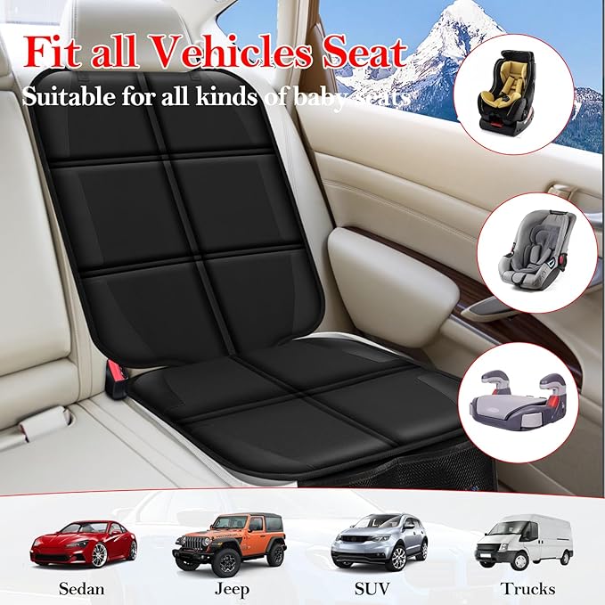 Meolsaek Car Seat Protector for Child Car Seat, Durable 600D Fabric Waterproof Car Seat Cover with Thick Pad Non-Slip Backing，No Imprints (Thicker Black-2pc)