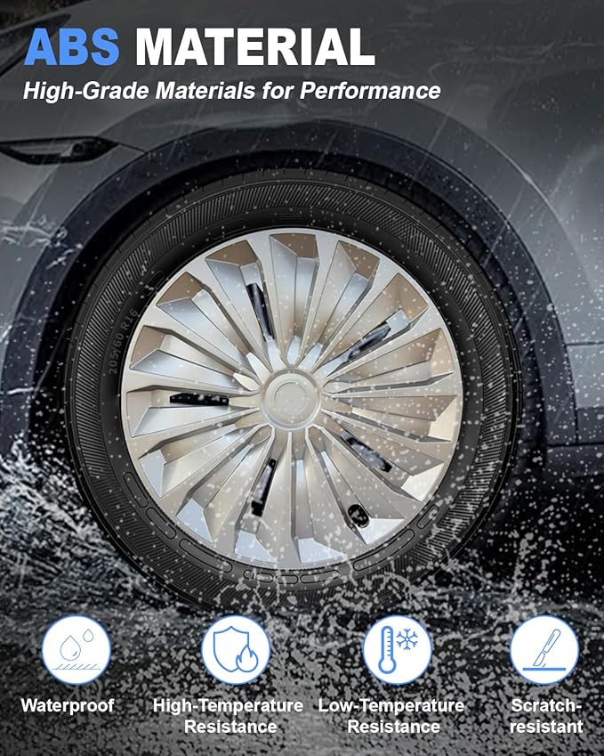 ABX Hubcaps,16 inch hubcaps Set of 4, Wheel Rim Cover ABS Material, Snap On Car Truck SUV Replacement, for Toyota Camry Nissan Mazda etc, Silver