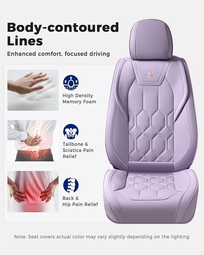 Huidasource Leather Car Seat Covers Full Set, Full Coverage Universal Fit for Most Cars SUVs Trucks, Easy Install with Velcro, Airbag Compatible, Retains Seat Functions & Cupholders, Purple
