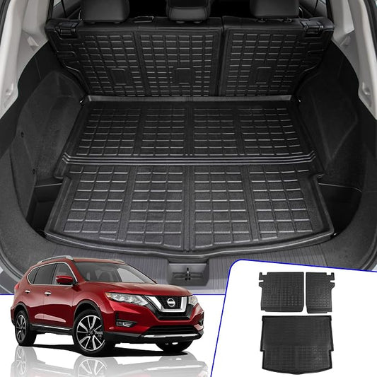 Rongtaod Cargo Mat Compatible with 2021-2025 2026 Nissan Rogue Rear Trunk Mat Cargo Liner Back Seat Cover Protector All Weather 2024 Rogue Accessories (Trunk Mat + Backrest Mats)