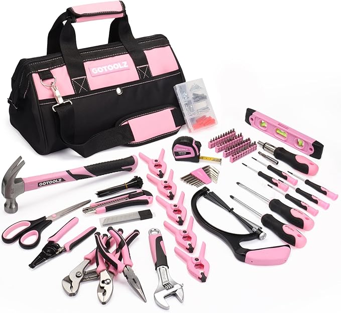 269-Piece Home Tool Set, General Household Repairing Tool Kit with Storage Bag, Basic Hand Tool Kit Set for Home Maintenance, DIY and Crafts(Pink)