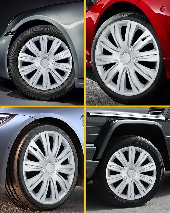 ABX Hubcap Wheel Covers Hub Caps 16 Inch Set of 4 Black & Silver Universal Wheel Rim Cover R16 Stylish Car Decor Wheel Covers for Toyota Camry Nissan Mazda (silver-03, 16 inch)