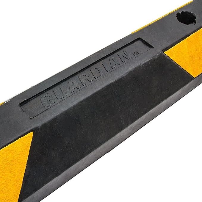 Guardian 2 Pack Parking Stop, Rubber Stopper and Curb with Mounting Holes, 6 Ft, Black/Yellow - Highly Visible Accessory for Car and Passenger Safety - Ideal for Job Sites, Driveways, and Garages