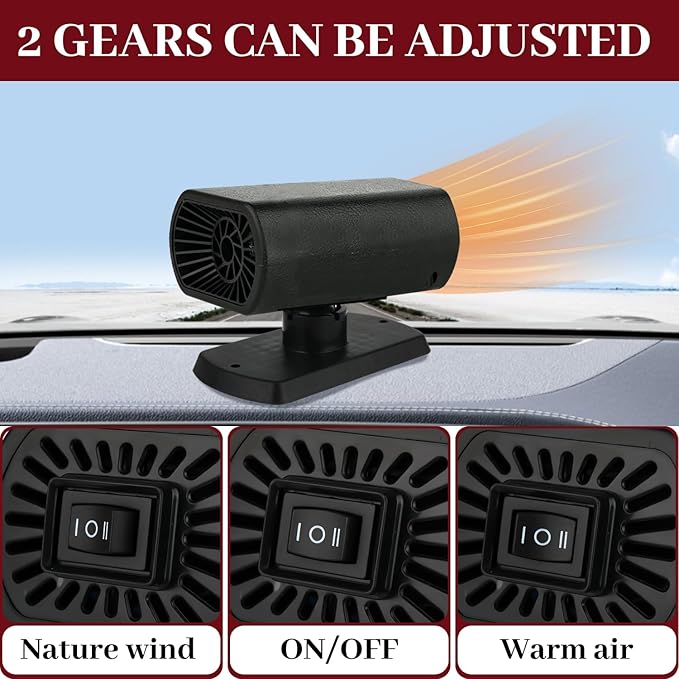 Car Heater, 12V Portable Defroster for Car Windshield, 2 in 1 Heating & Cooling Fast Heating Defrost Defogger, Plug-in Car Heaters with Suction Cup Holder & Adhesive Base (Black)