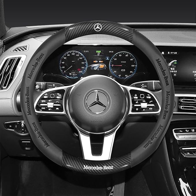 15inch Pattern Carbon Fiber for Mercedes Benz Steering Wheel Cover Segmented Steering Wheel Protector Fit Mercedes Benz A C E S Class Series GLK CLA GLA GLC GLE CLS SLK Accessories