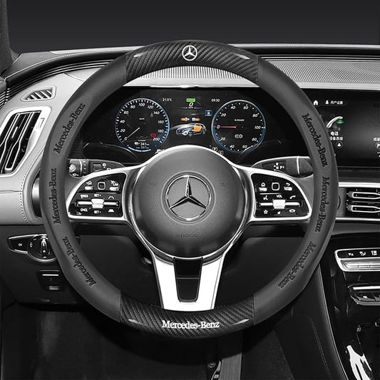 15inch Pattern Carbon Fiber for Mercedes Benz Steering Wheel Cover Segmented Steering Wheel Protector Fit Mercedes Benz A C E S Class Series GLK CLA GLA GLC GLE CLS SLK Accessories