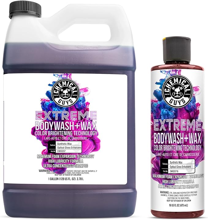 Chemical Guys CWS207 Extreme Bodywash Foaming Car Wash Soap & Refill Kit, 2 Bottles - (1) 16 oz and (1) Gallon (Works with Foam Cannons, Foam Guns or Bucket Washes) 144 oz