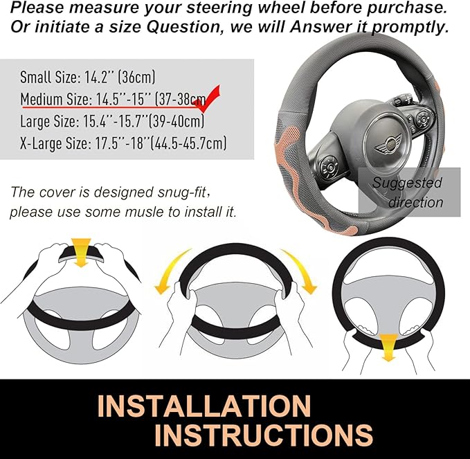 PINCTROT Comfy Grip Steering Wheel Cover, Anti-Slip Design, Universal 14.5-15 Inch(Silicone Brown)