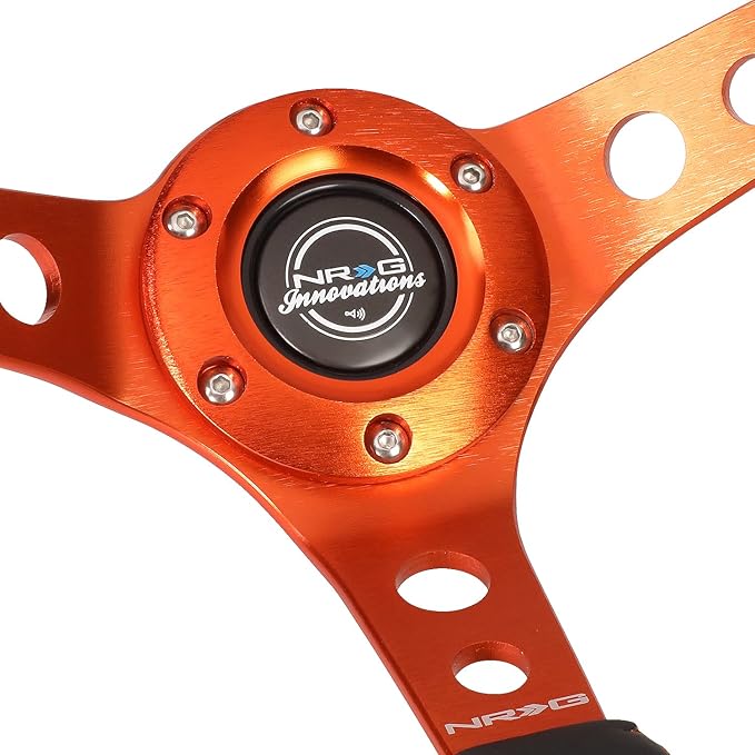 NRG Innovations NRG-RST-006OR Reinforced Steering Wheel 350MM Sport Steering Wheel, Black Leather Orange Center Mark with Orange Stitching and Orange Center Spoke
