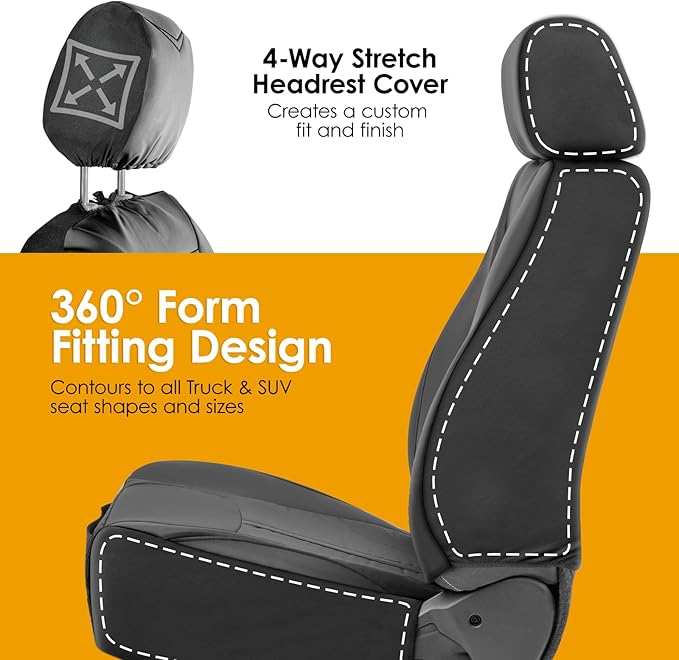 LPI Truck Carson Heavy Duty Truck Seat Covers for Front Seats; Fits Full-Size SUV or Truck; Includes Front, Built-in Molle Style Organizer; Semi-Custom Fit; Faux Leather; 2pcs, Black