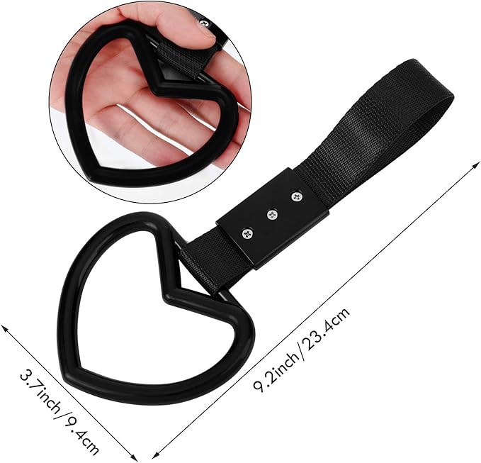 2 Pieces Rings Heart Shaped Car Handle Straps Drift Charm Rear Bumper Warning Ring Decor Subway Bus Broken Heart Handle for Car Interior(Black)