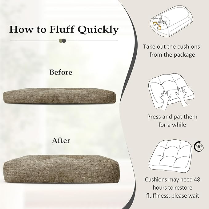 downluxe Chair Cushions for Dining Chairs 4 Pack, Tufted Indoor Chair Pads with Non-Slip Bottom, U-Shaped Kitchen Chair Cushions, 17"x17"x4", Khaki