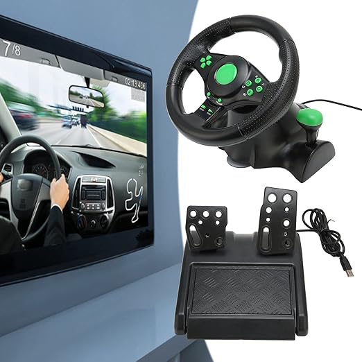 EBTOOLS PC Racing Wheel, 180 Degree Rotation Car Race Steering Driving Wheel with Pedal, Applicable for 360, for, for, PC