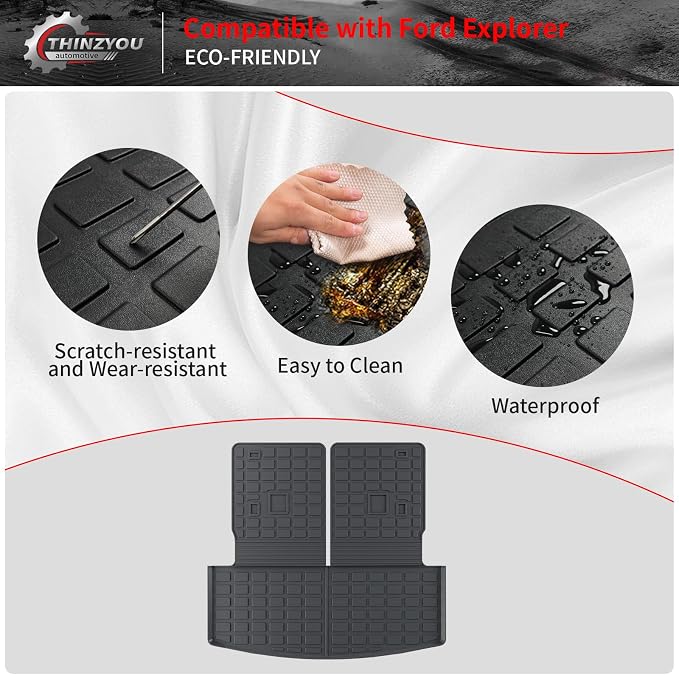 Cargo Mat Compatible with 2020-2025 2026 Ford Explorer Trunk Mat Cargo Liner Seat Back Cover Protector TPE All Weather Trunk Liner 2025 Explorer Accessories (Trunk Mat with Backrest Mats)