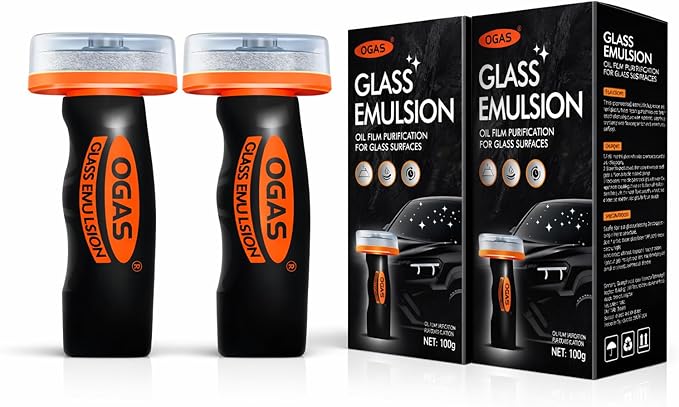 Glass Oil Film Remover for Car, 100ml Roll-On Glass Compound with Cleaning Board, Removes Oil Film & Smudges, Improve Windshield Clarity for Safe Driving