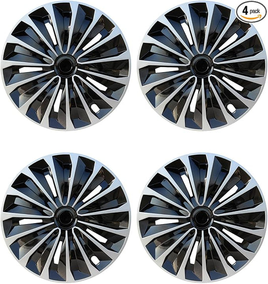 ABX Hubcaps,16 inch hubcaps Set of 4, Wheel Rim Cover ABS Material, Snap On Car Truck SUV Replacement, for Toyota Camry Nissan Mazda etc, Black&Silver