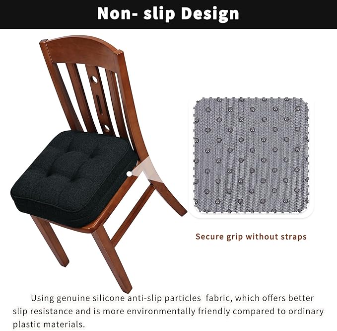 GOFORIT Memory Foam Seat Cushion，Kitchen Chair Cushions for Dining Chairs,Non-Slip Chair Pads with Removable Cover, 16'' x 16'', Black