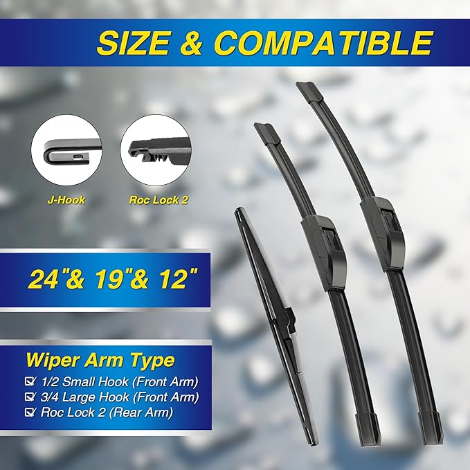 5 PLUS® Silicone Windshield Wipers Replacement for 2008-2020 DODGE Journey Wiper Blades(Set of 3),Automotive Replacement Windshield Wiper Blades For My Car-24"/19"/12"