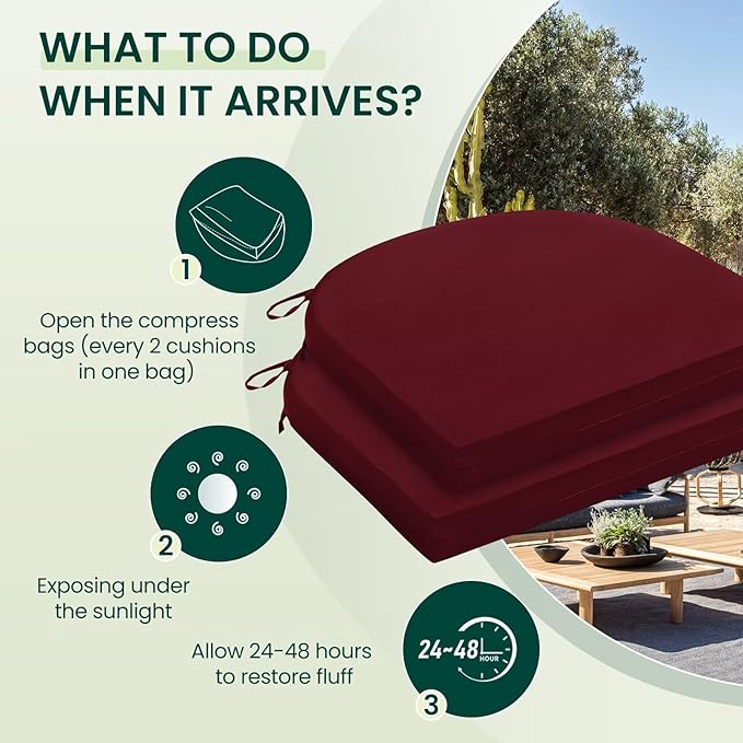 HARBOREST Outdoor Chair Cushions Set of 2, Water Resistant Patio Chair Cushions with Ties, Outdoor Seat Cushions for Patio Furniture, 17"x16"x2", Burgundy