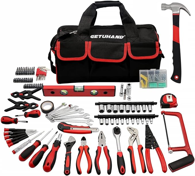 188-Piece Household Tool Kit - GETUHAND General Home/Auto Repair Hand Tool Set, Multi Tool Set with Large Mouth Opening Tool Bag with 15 Pockets