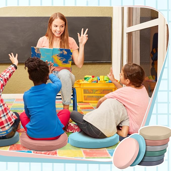 Juexica 8 Pcs Extra Thick Flexible Seating Floor Cushion Assorted Colored Floor Pillow Classroom Seat Cushion Soft Classroom Seating for Kid Learning(Light Morandi,13.8 x 13.8 x 2 Inch,Round)