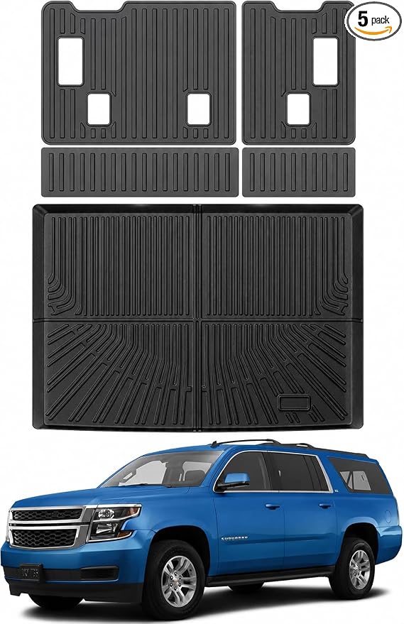 Mixsuper Cargo Liner for Chevy Suburban/GMC Yukon XL/Cadillac Escalade ESV 2015-2020, All Weather Cargo Mat Backrest Mat TPE Back Seat Cover Protector for Suburban Accessories